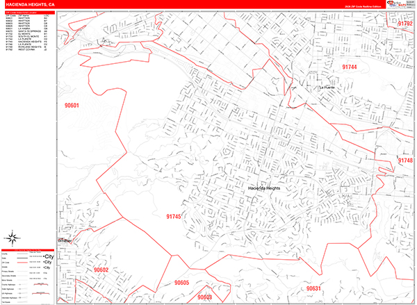 Hacienda Heights Map Red Line Style